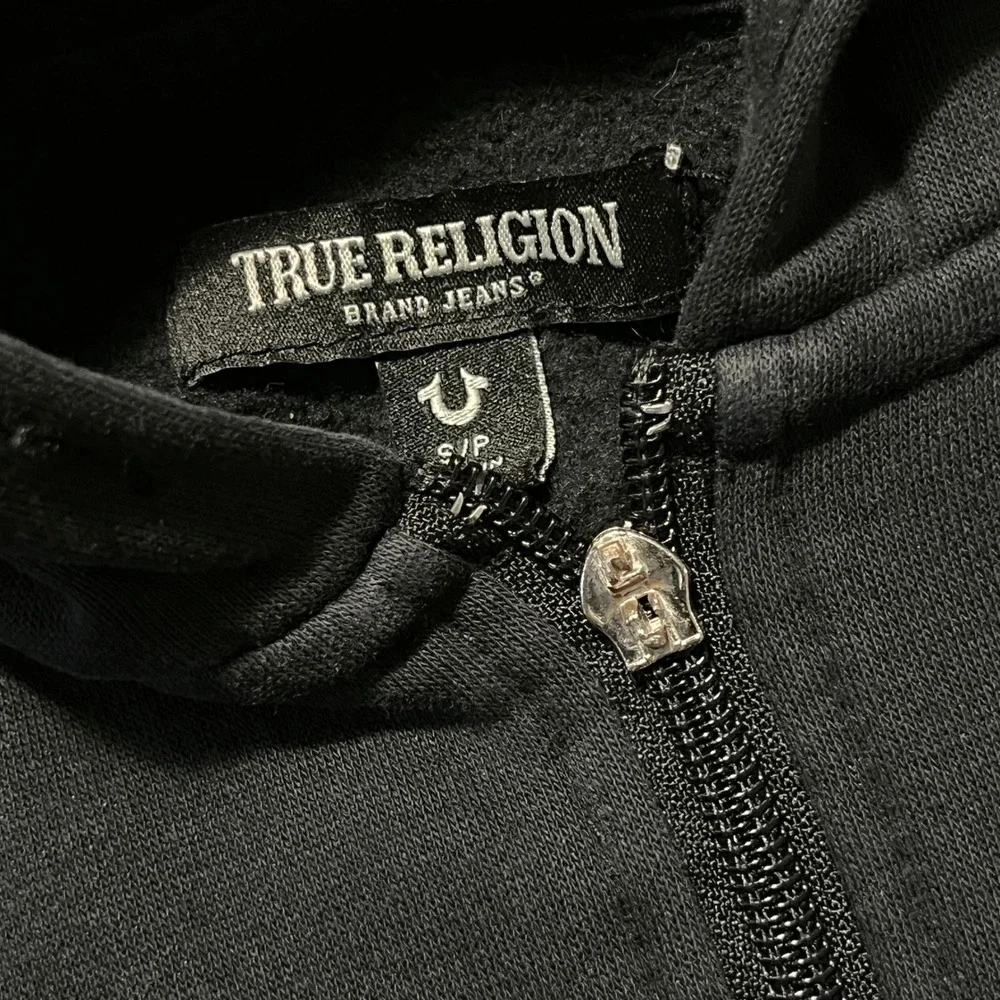 SMALL True Religion Mens Black Buddha Logo Full Zip Hoodie Sweatshirt